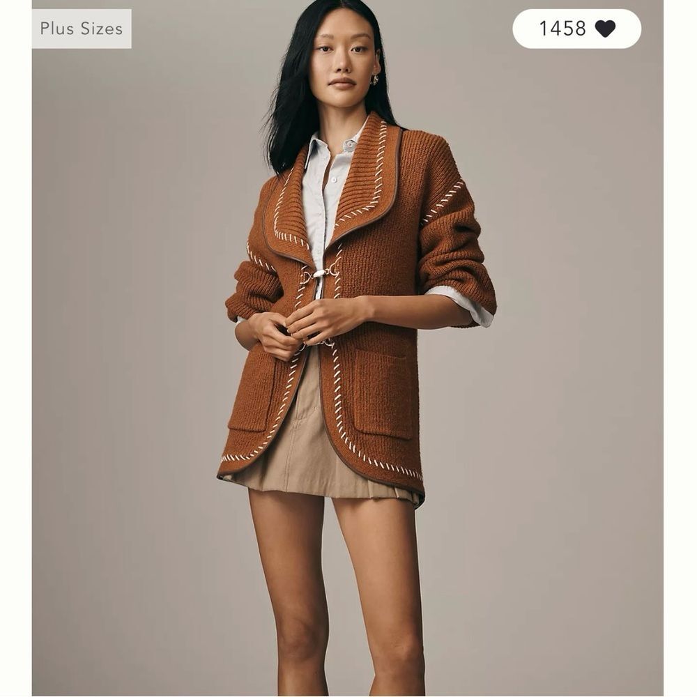 NWT Maeve Faux Leather Trim Whipstitch Cardigan